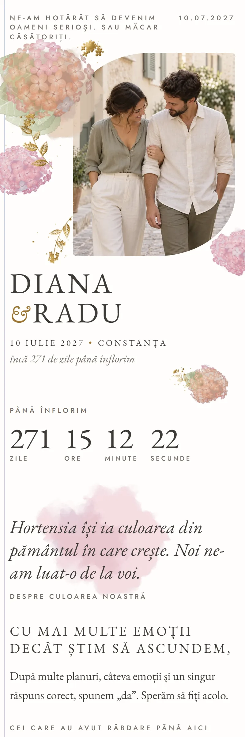 Invitație online de Nuntă, modelul Hortensia Fermecată