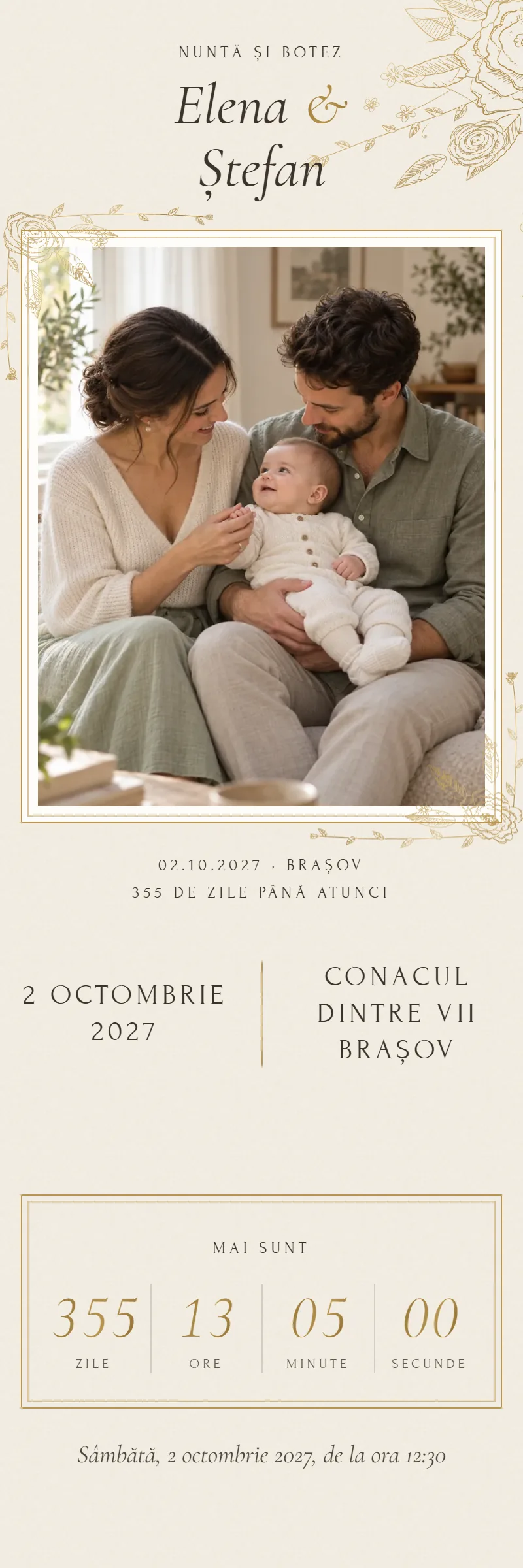 Invitație online de Nuntă & Botez, modelul Portret Gravat