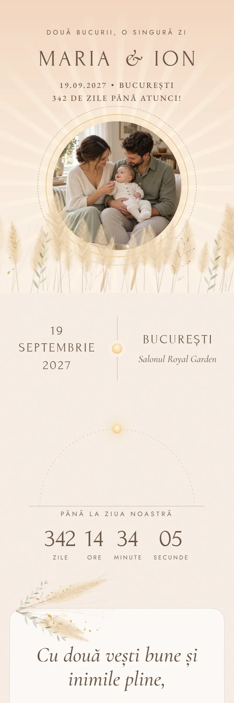 Invitație online de Nuntă & Botez, modelul Apus în Câmp