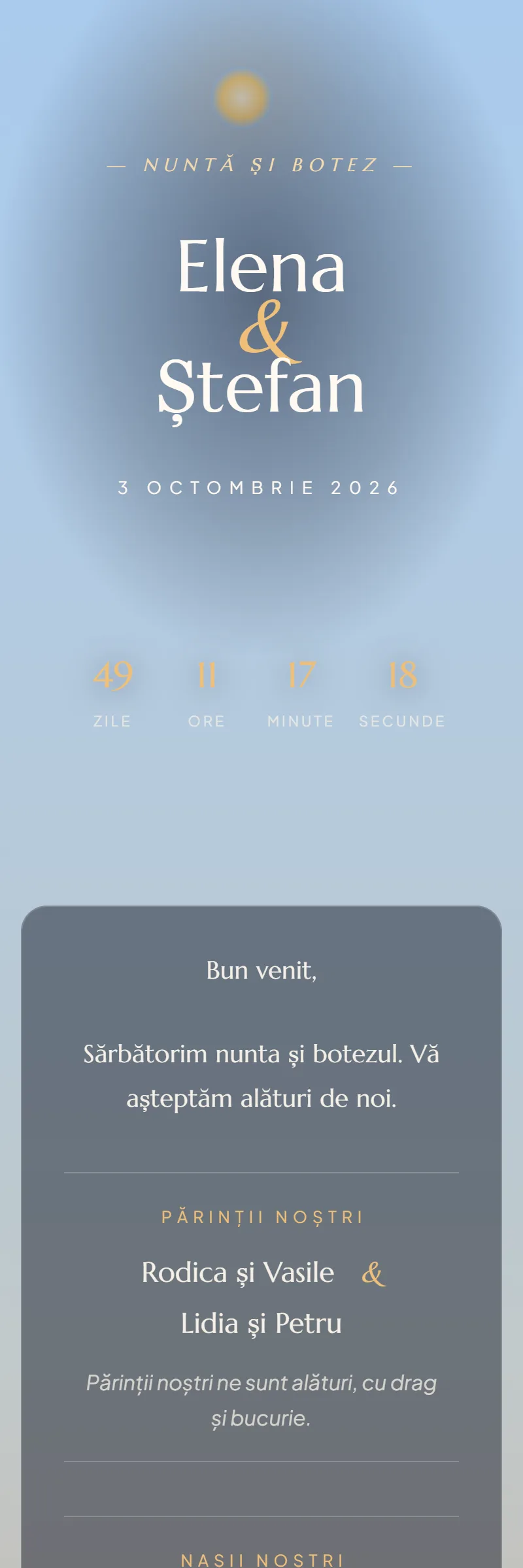 Invitație online de Nuntă & Botez, modelul Ora Aurie