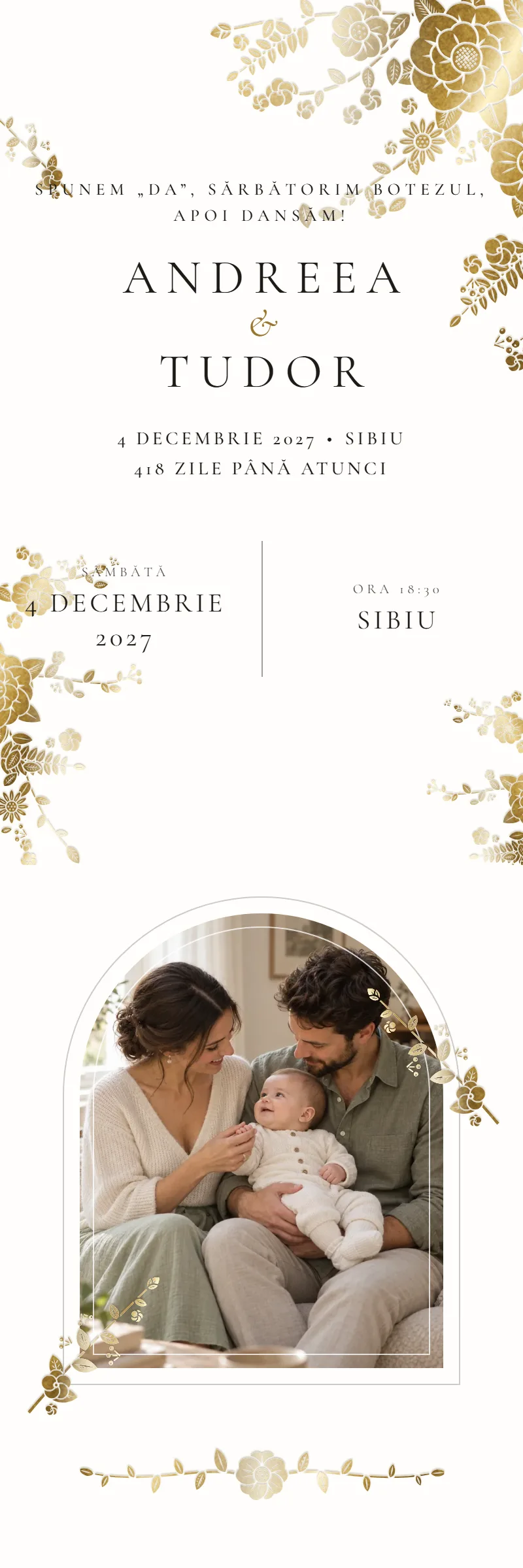Invitație online de Nuntă & Botez, modelul Dantelă de Aur