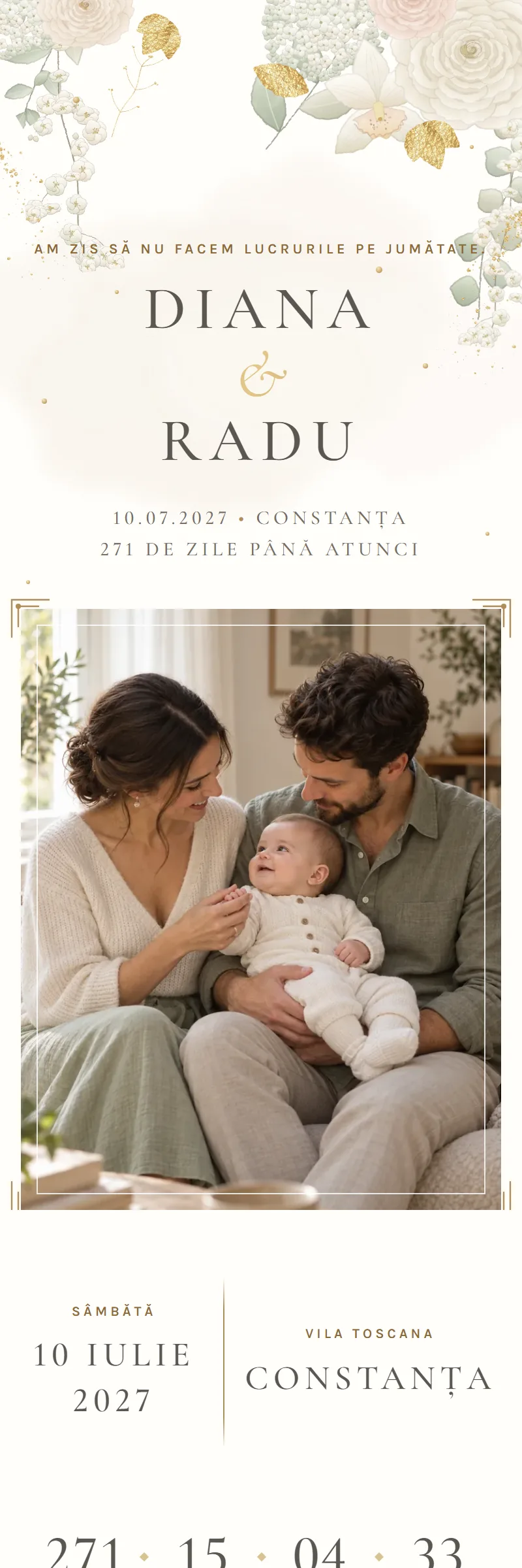 Invitație online de Nuntă & Botez, modelul Buchetul de Fildeș
