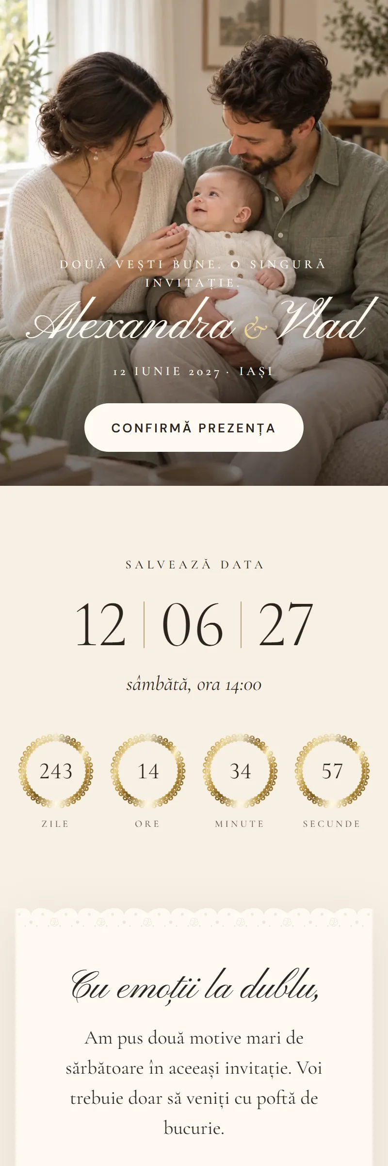 Invitație online de Nuntă & Botez, modelul Fereastra de Dantelă