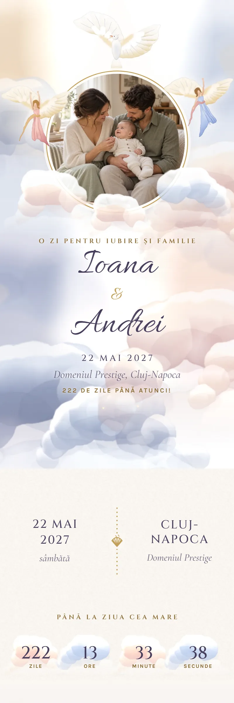 Invitație online de Nuntă & Botez, modelul Fresca Cerului