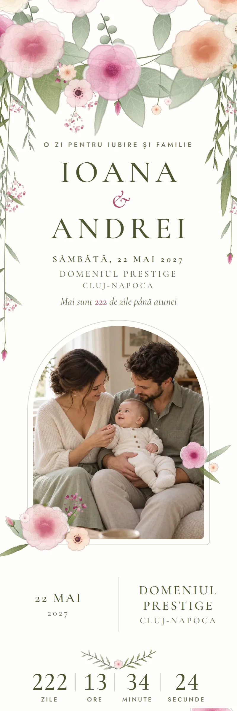 Invitație online de Nuntă & Botez, modelul Ghirlanda de Vară